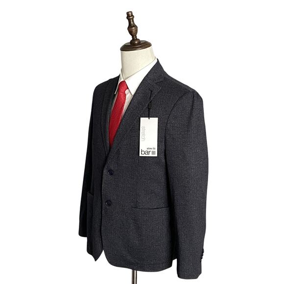 Bar III Sport Coat Men's 40 Short Slim Fit Stretch Dark Blue Herringbone NEW - Picture 2 of 12